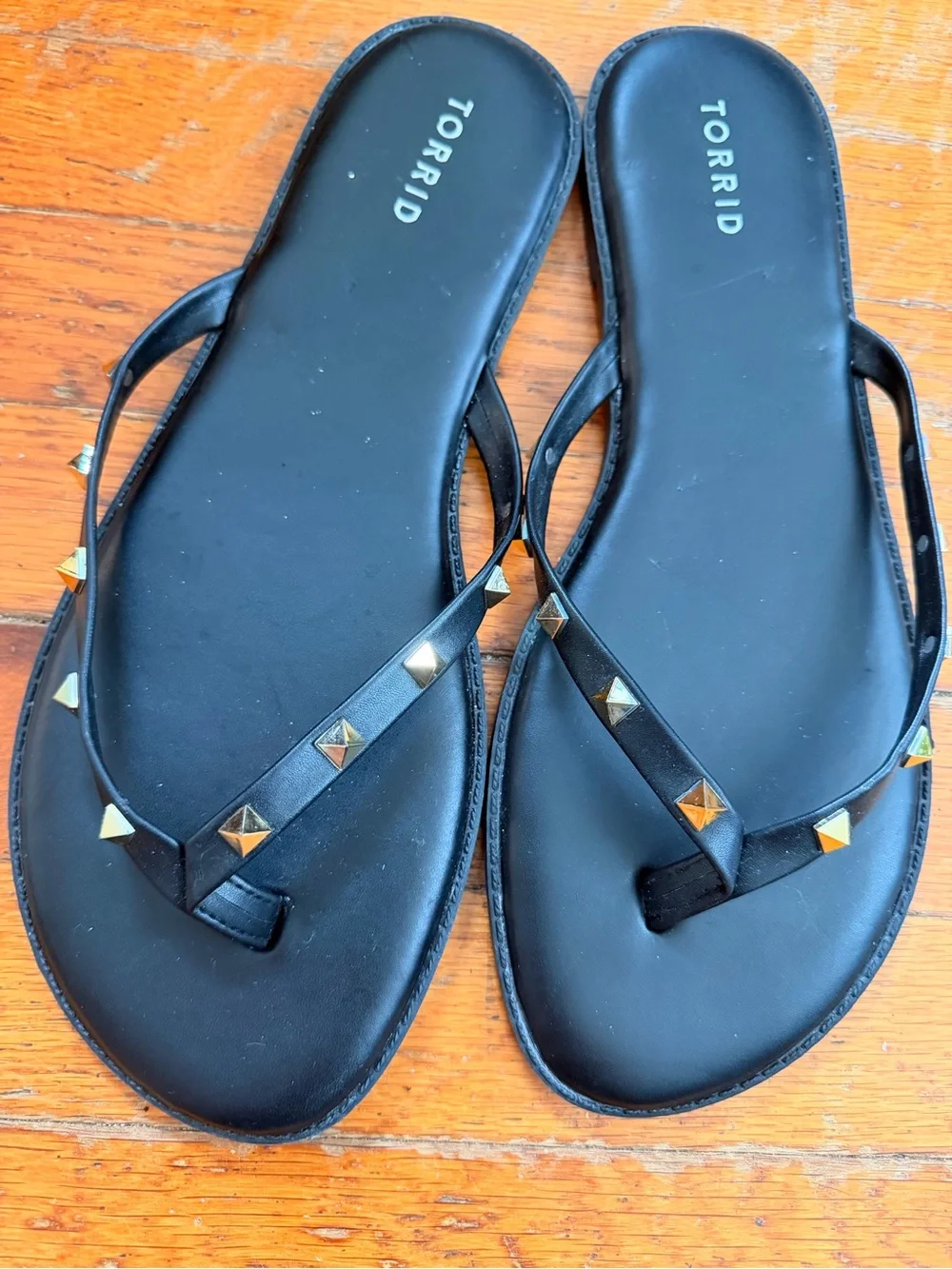 Torrid Black Flip-Flop Sandals with Gold Pyramid Studs